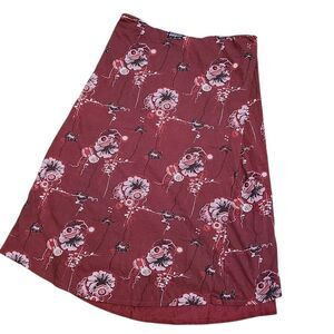 Patagonia Reversible Skirt Size L XL Maroon Floral Solid Midi A Line